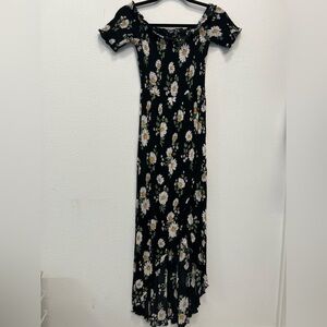 Black Maxi Dress with White Daisy Print - Size S - Forever 21